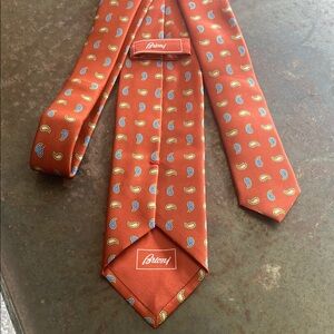 Brioni 100% Seta Silk Handmade in Italy in Orange & Blue Classic Paisley Design